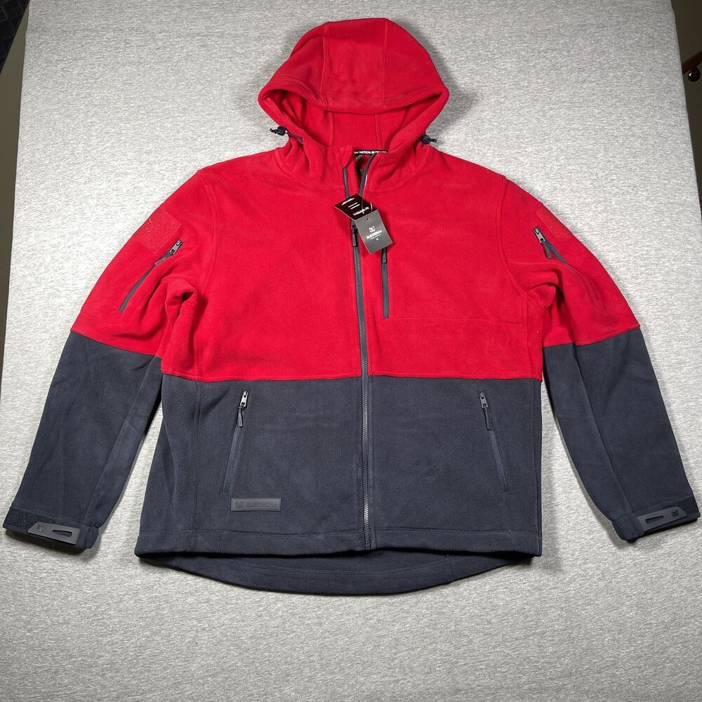 BaerSkin Tactical Fleece Jacket Mens XL Red Navy Hooded Full Zip Pockets